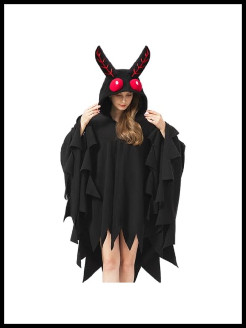 Mothman Costume Poncho Hooded Cape Fleece Halloween Cosplay One Size